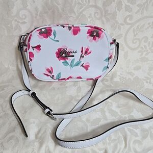 Guess White Faux Leather Floral Crossbody Bag